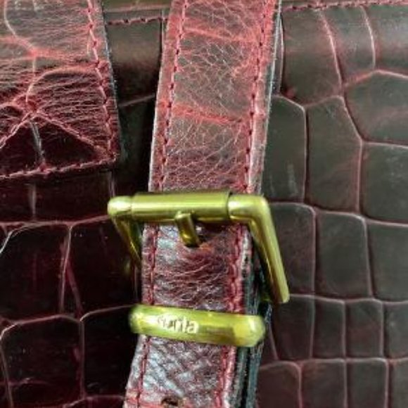 Auth. Made in Italy FURLA Crocodile Embossed Leather Bag Maroon Color - Picture 5 of 7